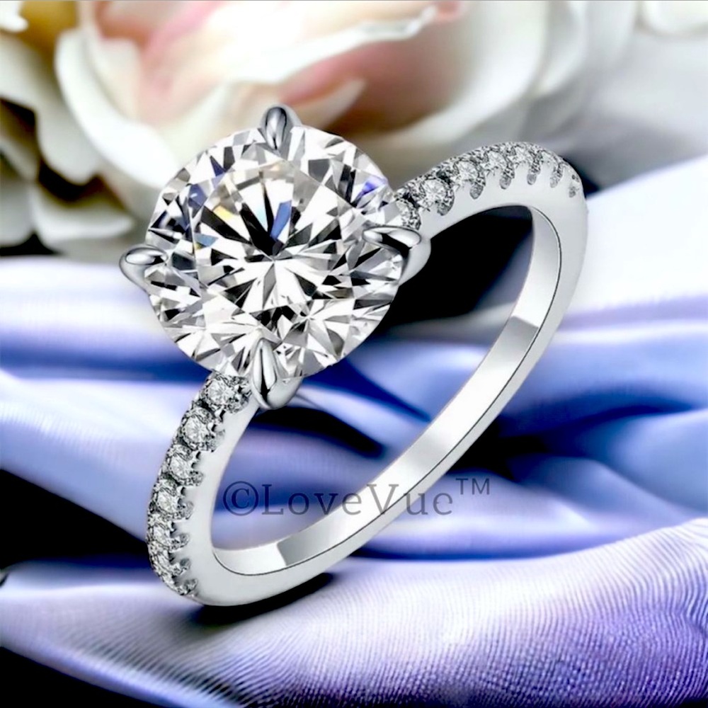 Certified 3ct. t.w. Diamond Moissanite Solitaire Pave Accent Wedding Ring
